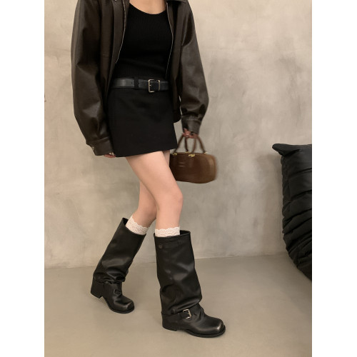 復古西部牛仔長靴女2025新款擦色褶皺堆堆褲琯靴粗跟騎士靴馬丁靴 復古西部牛仔長靴女2025新款擦色褶皺堆堆褲琯靴粗跟騎士靴馬丁靴