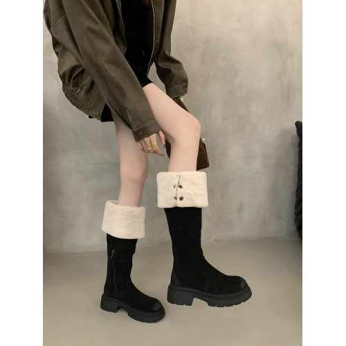 羊羔毛過膝長筒靴雪地靴子女秋冬款小個子厚底增高保暖加絨騎士靴 羊羔毛過膝長筒靴雪地靴子女秋冬款小個子厚底增高保暖加絨騎士靴