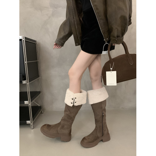 羊羔毛過膝長筒靴雪地靴子女秋冬款小個子厚底增高保暖加絨騎士靴 羊羔毛過膝長筒靴雪地靴子女秋冬款小個子厚底增高保暖加絨騎士靴