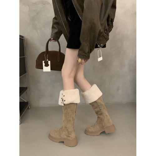 羊羔毛過膝長筒靴雪地靴子女秋冬款小個子厚底增高保暖加絨騎士靴 羊羔毛過膝長筒靴雪地靴子女秋冬款小個子厚底增高保暖加絨騎士靴