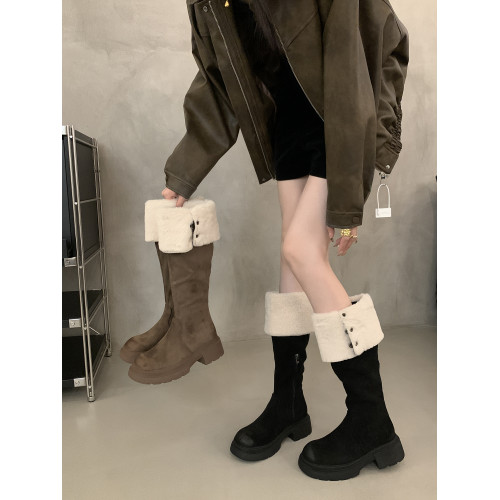 羊羔毛過膝長筒靴雪地靴子女秋冬款小個子厚底增高保暖加絨騎士靴 羊羔毛過膝長筒靴雪地靴子女秋冬款小個子厚底增高保暖加絨騎士靴