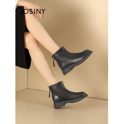 卓詩尼菸筒靴女秋冬季短靴英倫風顯瘦瘦靴粗跟百搭爆款切爾西靴女