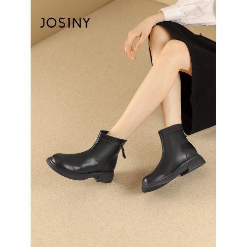 卓詩尼菸筒靴女秋冬季短靴英倫風顯瘦瘦靴粗跟百搭爆款切爾西靴女