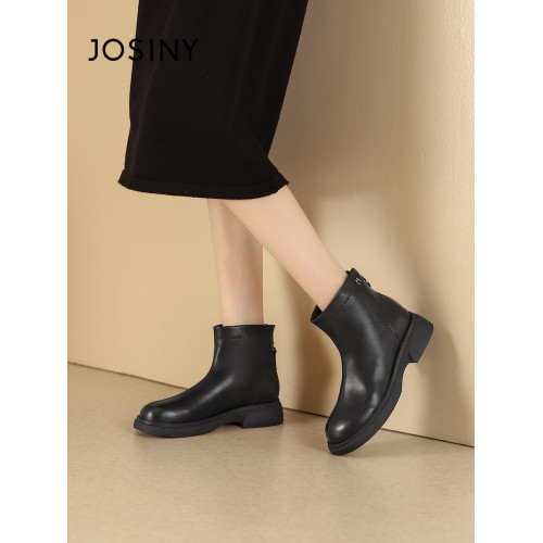 卓詩尼菸筒靴女秋冬季短靴英倫風顯瘦瘦靴粗跟百搭爆款切爾西靴女