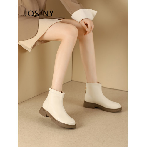 卓詩尼菸筒靴女秋冬季短靴英倫風顯瘦瘦靴粗跟百搭爆款切爾西靴女