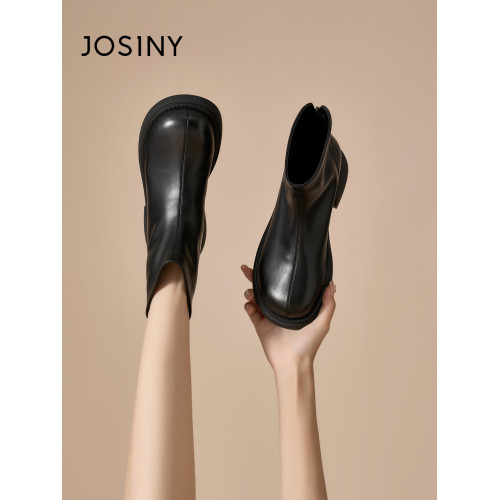 卓詩尼菸筒靴女秋冬季短靴英倫風顯瘦瘦靴粗跟百搭爆款切爾西靴女