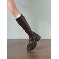 黑色復古粗跟厚底靴子女長筒靴2026新款秋冬配裙子顯瘦增高騎士靴