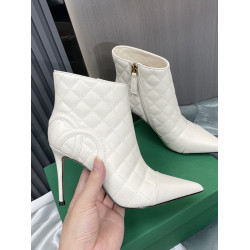 小香風尖頭高跟白色短靴女款2025秋冬新款爆款超火小個子真皮靴子