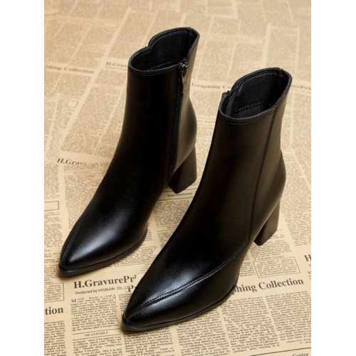 氣質小個子馬丁靴女潮2025秋季新款尖頭上班時尚粗跟瘦瘦靴設計感