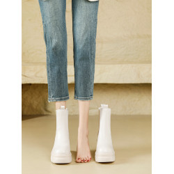 12cm超高跟切爾西菸筒靴粗跟2024新款厚底內增高馬丁靴套筒短靴女