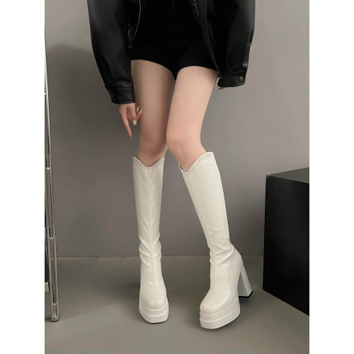 11cm超高跟不過膝長靴女2025新款粗跟防水台百搭時裝靴V口騎士靴 11cm超高跟不過膝長靴女2025新款粗跟防水台百搭時裝靴V口騎士靴