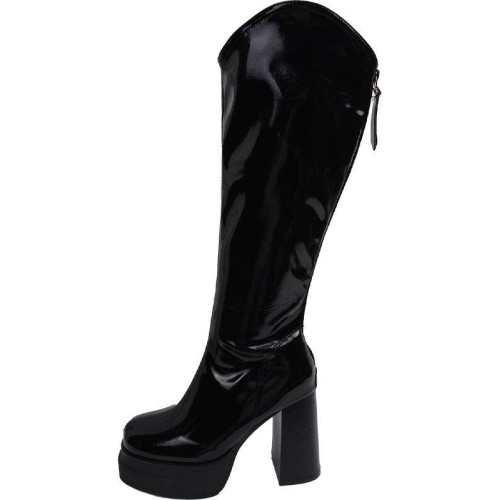 11cm超高跟不過膝長靴女2025新款粗跟防水台百搭時裝靴V口騎士靴 11cm超高跟不過膝長靴女2025新款粗跟防水台百搭時裝靴V口騎士靴