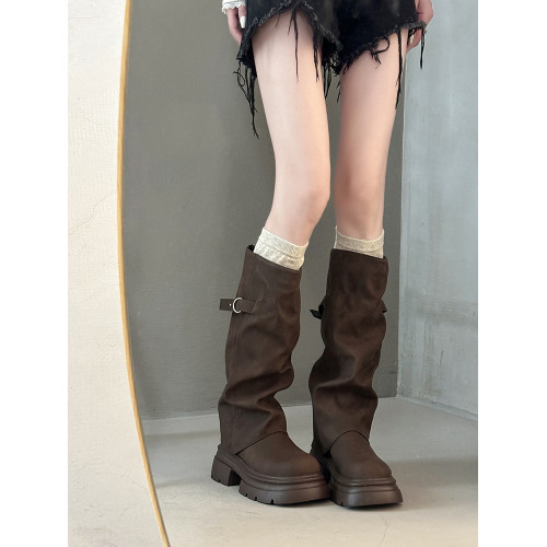 復古百搭美拉德褲琯靴女2025秋冬新款帥氣時尚氣質厚底炸街長筒靴