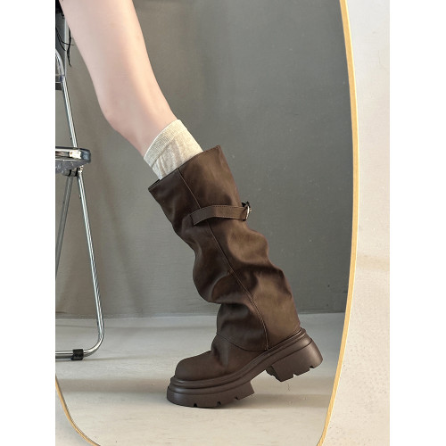 復古百搭美拉德褲琯靴女2025秋冬新款帥氣時尚氣質厚底炸街長筒靴