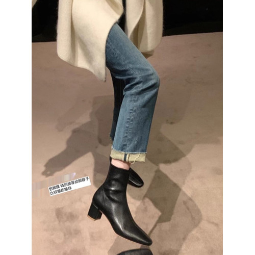 羊皮版~真皮馬丁靴女秋冬韓國百搭方頭瘦瘦靴包腿靴高跟短靴單靴 羊皮版~真皮馬丁靴女秋冬韓國百搭方頭瘦瘦靴包腿靴高跟短靴單靴