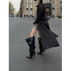 長靴女大筒圍黑色高跟歐美風高筒靴子2026年冬尖頭細跟騎士堆堆靴