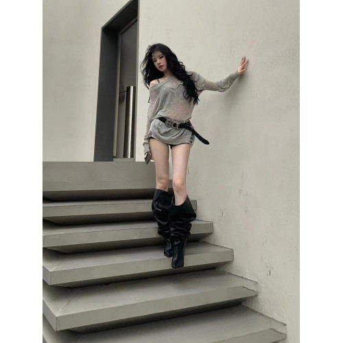 長靴女大筒圍黑色高跟歐美風高筒靴子2026年冬尖頭細跟騎士堆堆靴