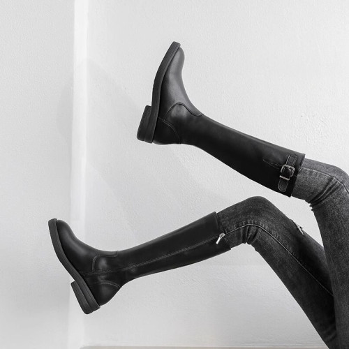 品牌長筒靴女2025秋冬新款高筒靴小個子不過膝長靴加絨騎士靴子女