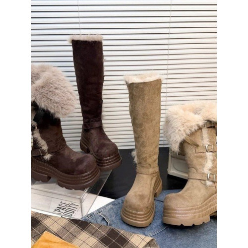 高筒毛毛雪地靴女2026秋季新款復古時尚百搭皮帶釦厚絨保暖棉靴子