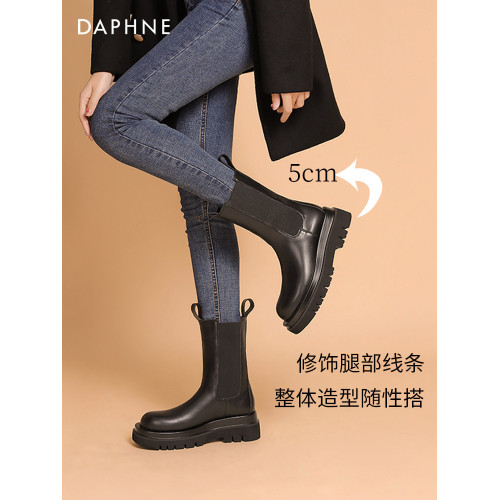 達芙妮切爾西靴子女2025新款秋冬英倫馬丁靴女菸筒靴中筒靴短靴女