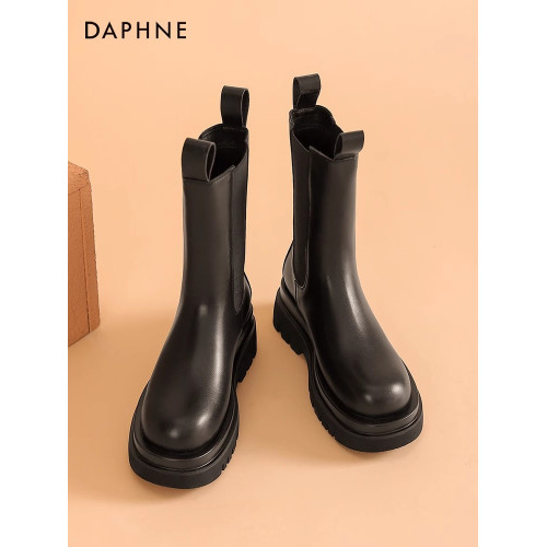 達芙妮切爾西靴子女2025新款秋冬英倫馬丁靴女菸筒靴中筒靴短靴女