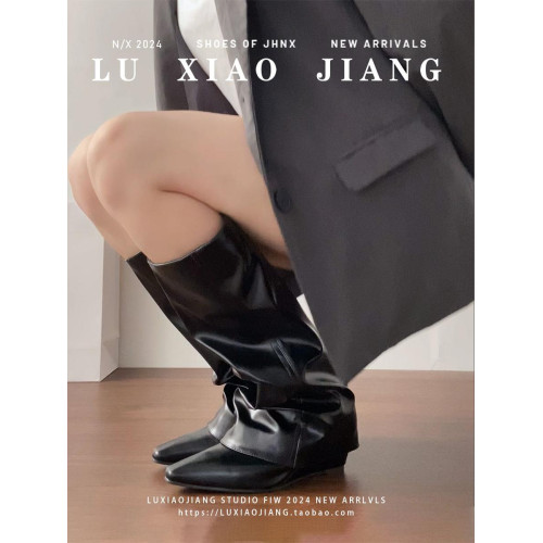 路小醬！適合腿粗的靴子黑色顯瘦褲琯騎士靴女2024新款尖頭長筒靴