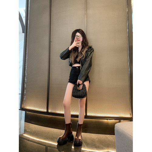 8cm厚底瘦瘦靴女加絨2025冬季新款小個子增高馬丁短靴輕便菸筒靴