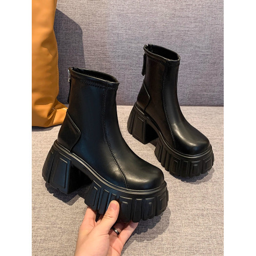 8cm厚底瘦瘦靴女加絨2025冬季新款小個子增高馬丁短靴輕便菸筒靴