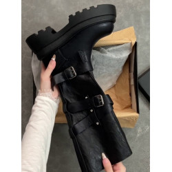 羊皮版~辣妹甜酷不過膝騎士靴女2025秋冬新款暗黑增高厚底機車靴