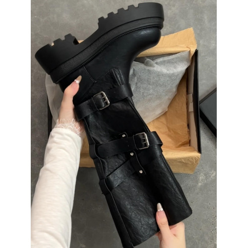 羊皮版~辣妹甜酷不過膝騎士靴女2025秋冬新款暗黑增高厚底機車靴