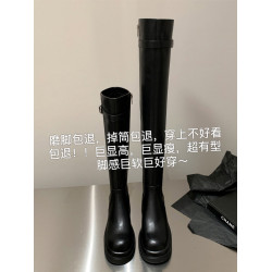 ins一眼別離！巨腿瘦~真皮厚底黑色騎士靴女小個子長筒靴高跟靴子