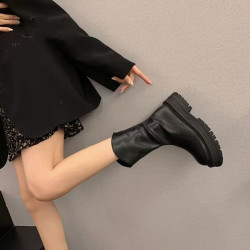 品牌特賣真皮厚底粗跟馬丁靴女2025百搭短靴復古英倫風ins潮機車