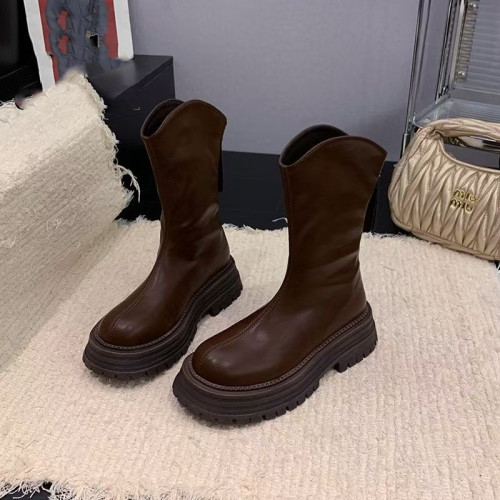 品牌特賣真皮厚底粗跟馬丁靴女2025百搭短靴復古英倫風ins潮機車 品牌特賣真皮厚底粗跟馬丁靴女2025百搭短靴復古英倫風ins潮機車