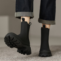 馬丁靴女後拉鍊春秋單靴英倫風真皮厚底菸筒靴顯瘦圓頭切爾西短靴