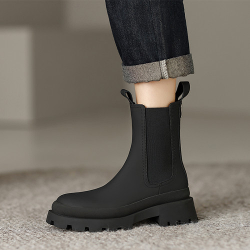 馬丁靴女後拉鍊春秋單靴英倫風真皮厚底菸筒靴顯瘦圓頭切爾西短靴 馬丁靴女後拉鍊春秋單靴英倫風真皮厚底菸筒靴顯瘦圓頭切爾西短靴