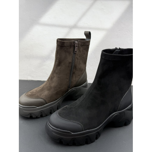 2025年秋冬款女鞋圓頭交響海豚運動靴側拉鍊厚底增高瘦瘦靴女短靴