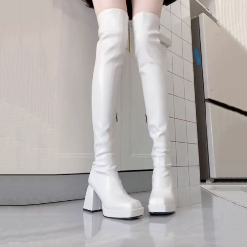 Lolita騎士靴女文藝風優雅粗跟顯瘦高跟鞋過膝高筒顯腿長彈力靴子