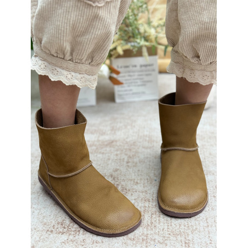 復古真皮休閒靴子女堆堆靴菸筒靴平底女鞋森女馬丁靴頭層牛皮短靴