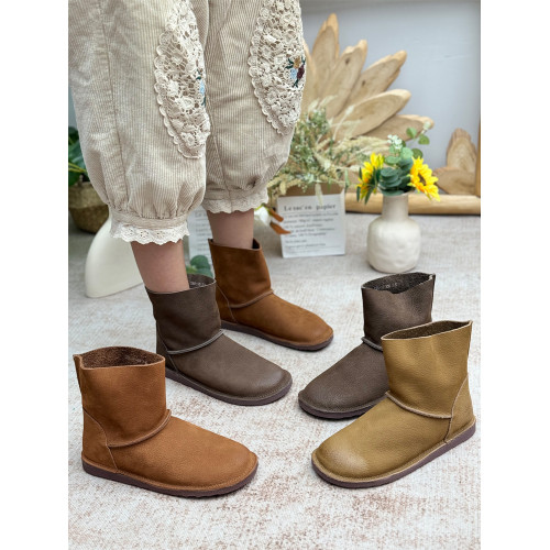 復古真皮休閒靴子女堆堆靴菸筒靴平底女鞋森女馬丁靴頭層牛皮短靴