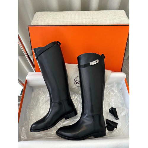 經典款真皮鎖釦英倫風騎士靴單靴2024秋冬粗腿長筒高筒皮靴長靴女