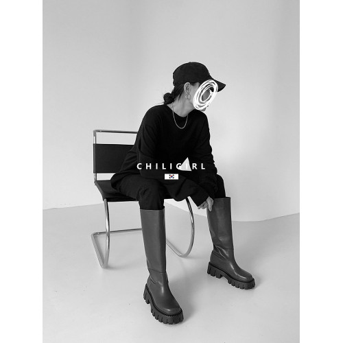 CHILIGIRL韓國東大門增高厚底高筒靴簡約經典款大筒圍直筒煙囪靴