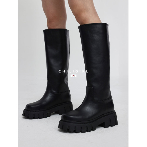 CHILIGIRL韓國東大門增高厚底高筒靴簡約經典款大筒圍直筒煙囪靴