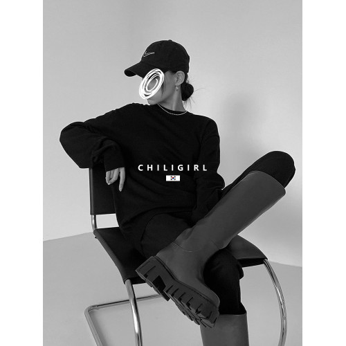 CHILIGIRL韓國東大門增高厚底高筒靴簡約經典款大筒圍直筒煙囪靴