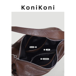 KoniKoni真皮小衆大容量托特包女慵懶通勤斜後後背包2026新款單肩大包