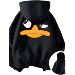 銀狐絨秋冬新款復古卡通鴨子連帽衛衣男女寬鬆韓版時尚ins外套潮