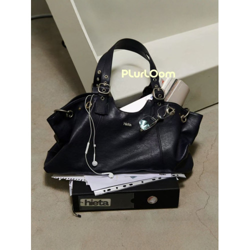 韓國小衆品牌hieta托特包新款復古辣妹鉚釘牛仔手提大容量單肩包