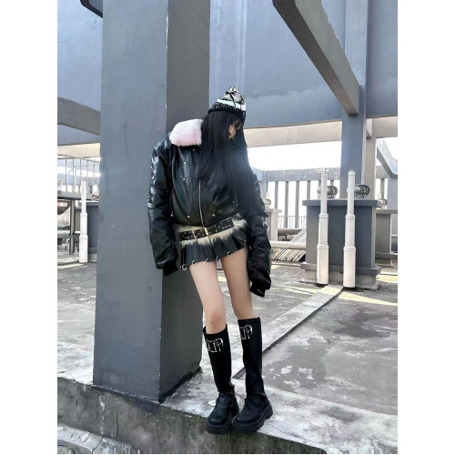 Gods plan*上帝計劃-24AW原創暗黑基礎增高款中幫蠟面啞光戰靴女