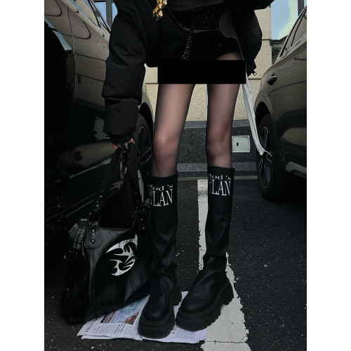 Gods plan*上帝計劃-24AW原創暗黑基礎增高款中幫蠟面啞光戰靴女