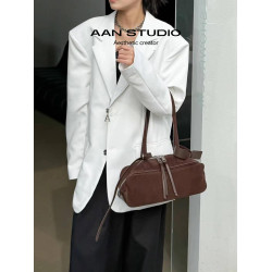 【AAN】頭層磨砂牛皮保齡球托特包女大容量通勤枕頭包手提單肩包