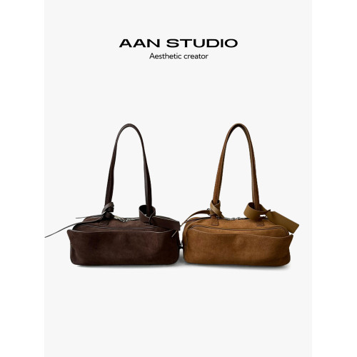 【AAN】頭層磨砂牛皮保齡球托特包女大容量通勤枕頭包手提單肩包